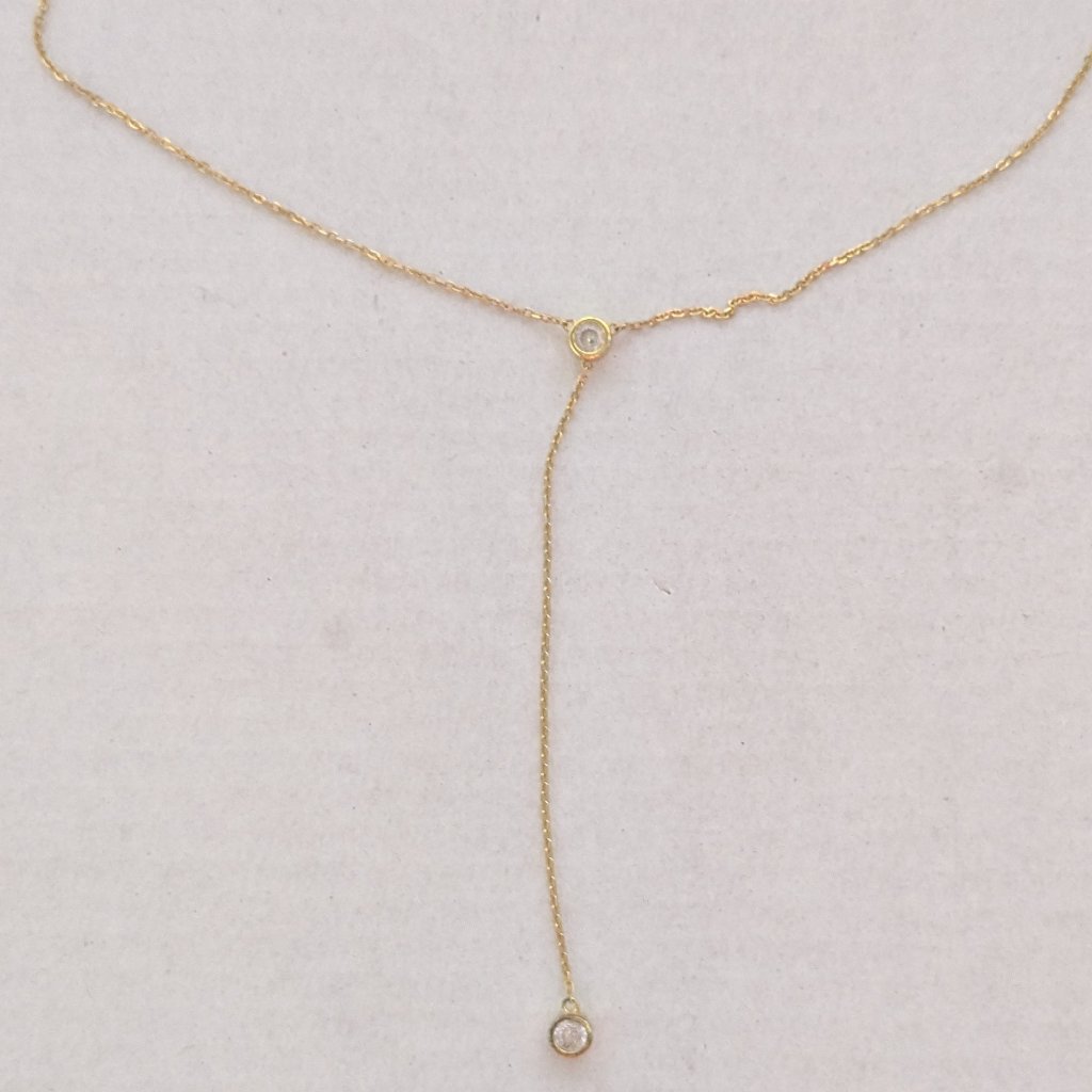 Gold Vermeil 925 Sterling Silver Dainty Delicate Y Chain Dangle Crystal Necklace